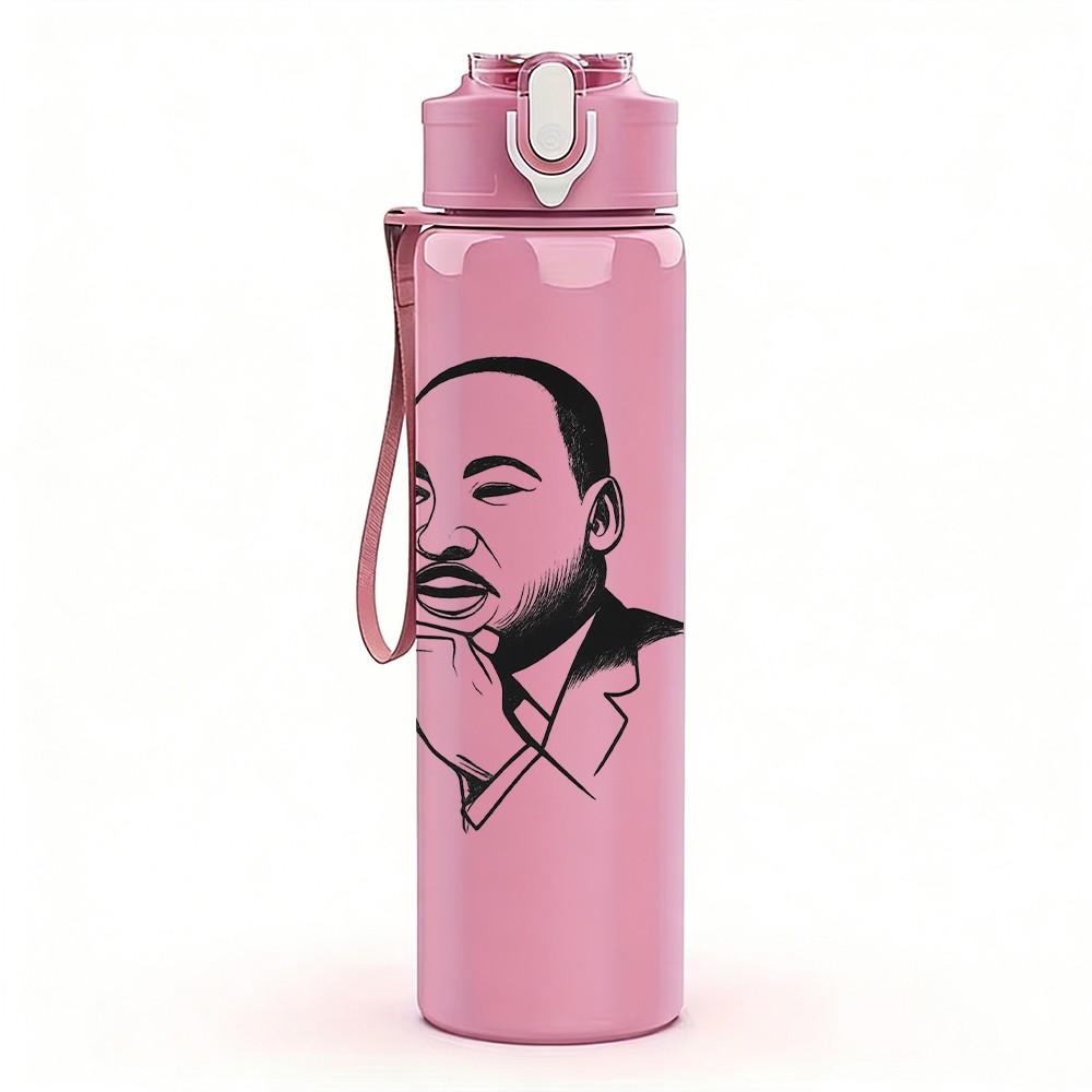 1PC Martin Luther King Portrait 750ml Color Plastic Sports Water Bottle Leakproof Flip Straw Lid Suitable for Sports Office Home Use
