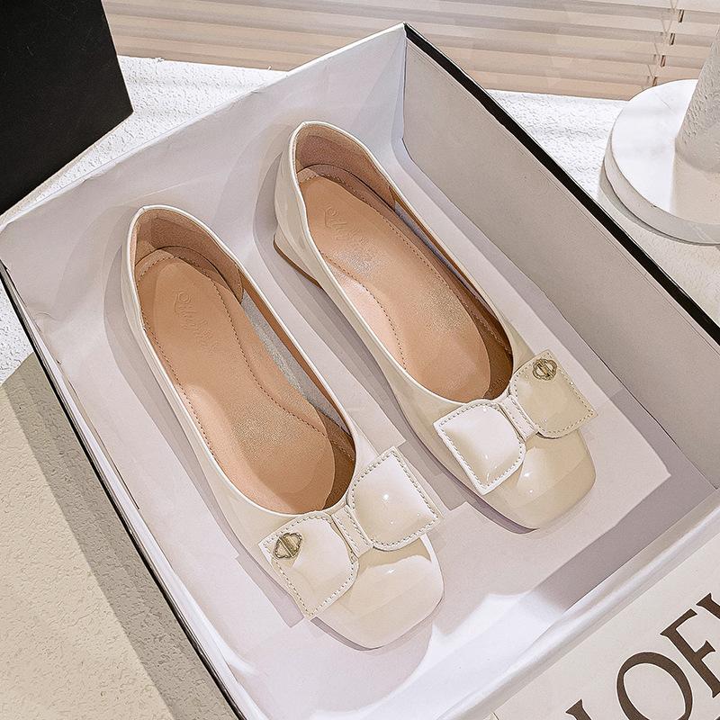 Французские туфли на высоком толстом каблуке 2025 новая осенняя женская обувь квадратный носок бант красные туфли низкий каблук открытый подъем одинарные туфли