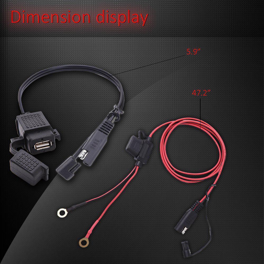 12V Waterproof Motorcycle SAE To USB Phone GPS MP4 Charger Cable Adapter Inline Fuse Power Supply