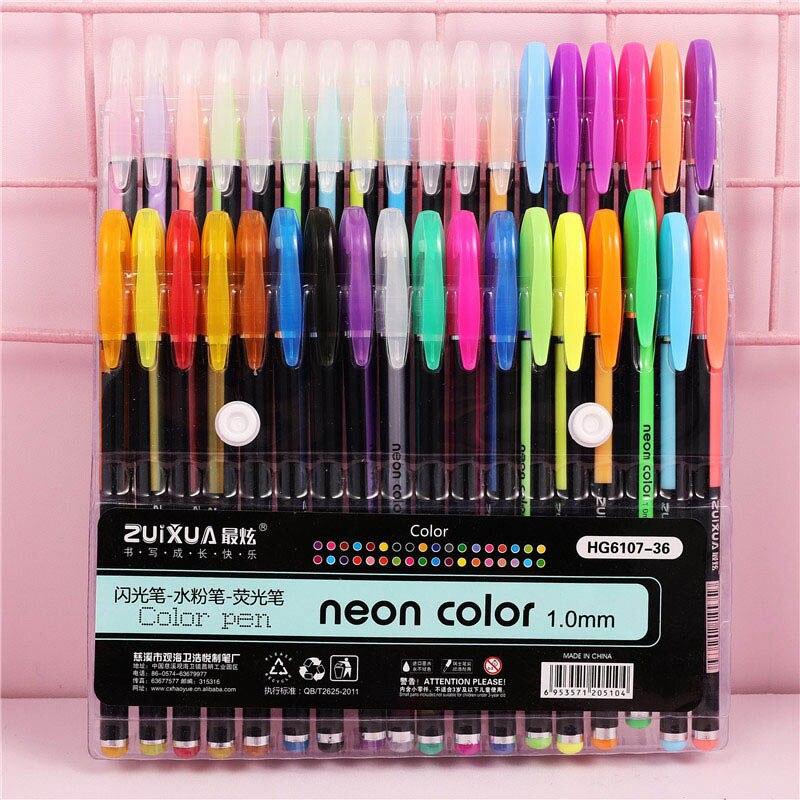 12/18/24/36/48 цветов, набор блестящих гелевых ручек для журналов, книжек-раскрасок, рисование, рисование, художественные маркеры, принадлежности
