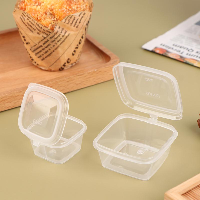 50Pcs/Pack Square Sauce Cup With Cover Clear Mini Plastic Dipping Sauce Cups