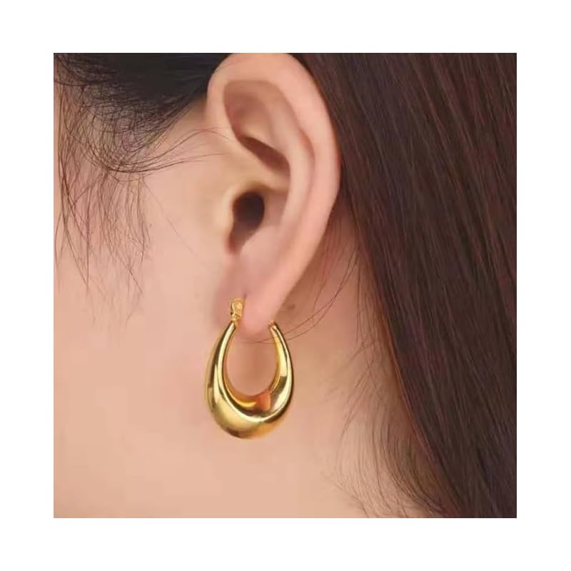 [Petit-Germe] Petit Gelme Hoop Earrings Compatible with Metal Allergies Stainless 316L Drop Hollow Gold Color P1015