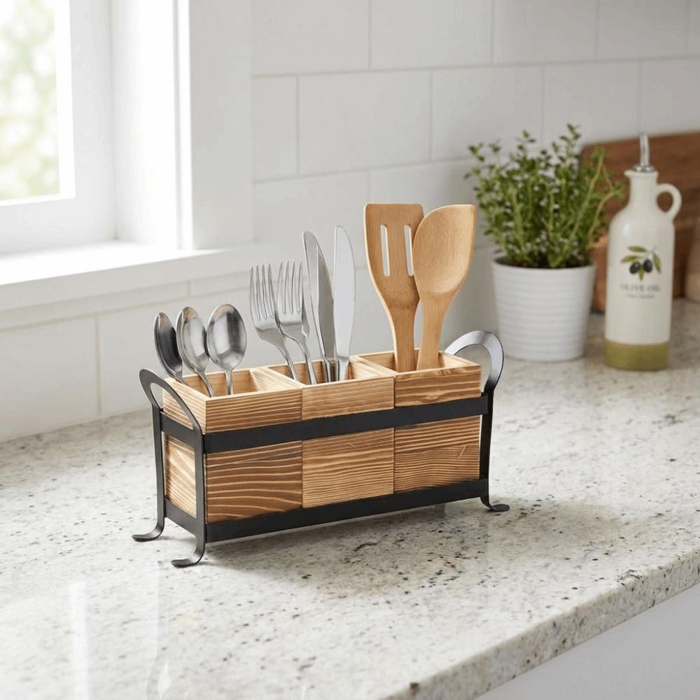 Large Capacity Tableware Storage Box Space Saving Flatware Organizer Farmhouse