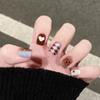 24 Pcs Cute Chocolate Love Bear Nail Art Gentle Temperament European Square Sweet Niche Wear Nail Art Mixed Batch