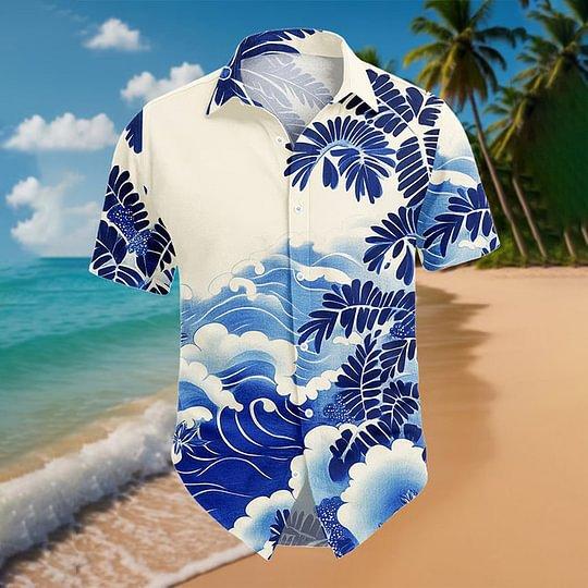 Summer new Hawaiian shirt men's digital printing short sleeve source factory one piece is versatile