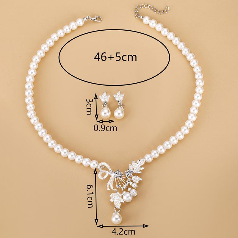 Европейский Американский Имитация Жемчуга Цветы Ожерелье Серьги Комплект Женщин Невесты Ювелирные Изделия Аксессуары