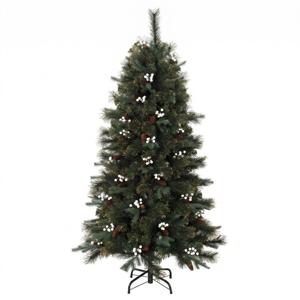 5ft Artificial Christmas Tree, Fir Hinged Xmas Tree with 490 Branch Tips, Foldable Metal Stand, Easy Assembly, Green