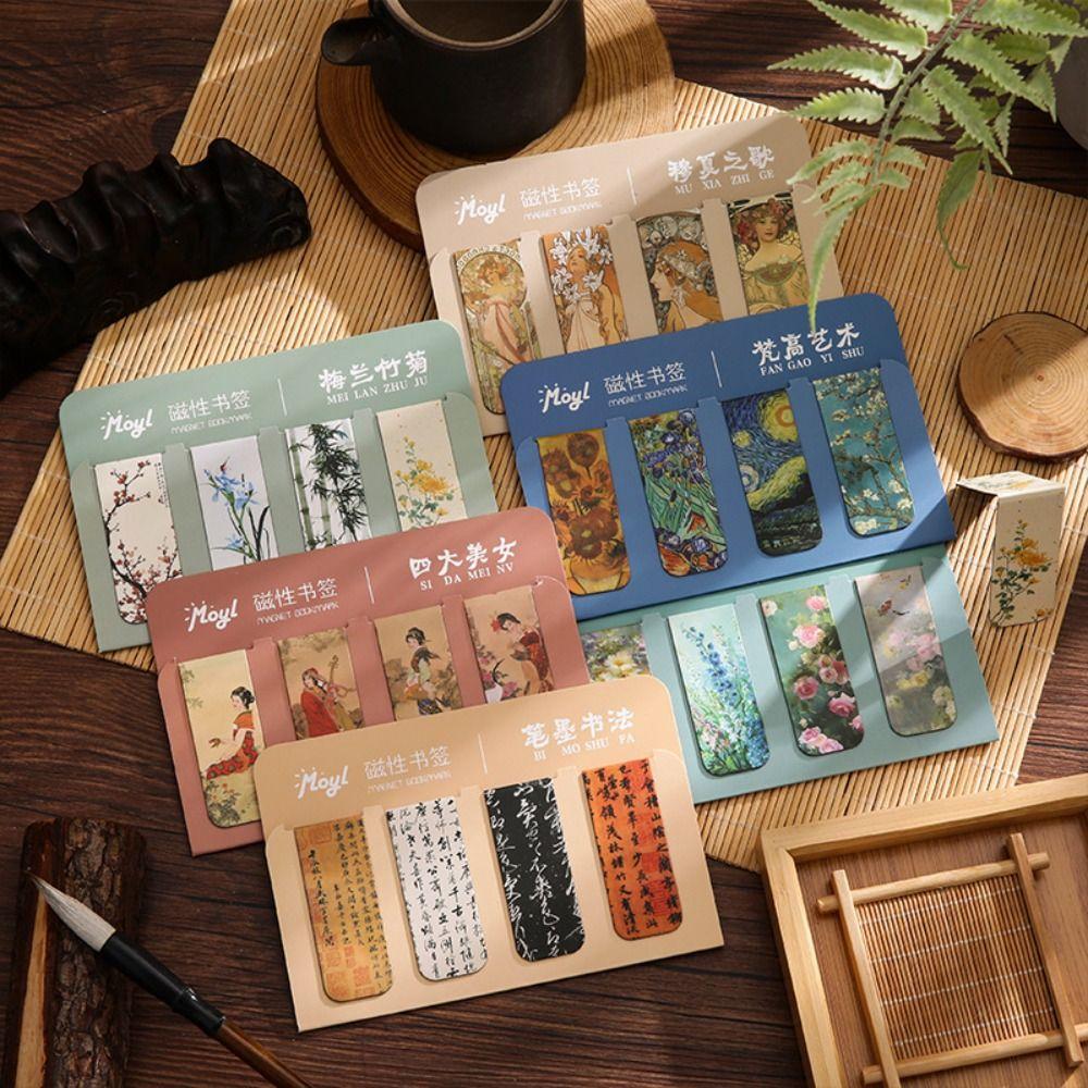 4PCS/Set Double Sided Printed Magnetic Bookmark Book Pagination Mark Reading Lovers