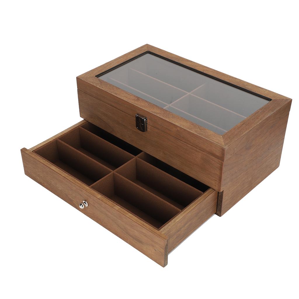 12 Slots Glasses Box Wooden Double Layer Glasses Display Case Box Organizer Decoration