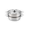 Maruyama Lucente Two-Tier Steamer, 23cm, 3.5L, with Glass Lid (LU-23M), Induction and Gas Stove Compatible, Stainless Steel Glass Lid, Made In Japan,