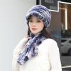 New Women Winter Knit Real Rex Rabbit Fur Hat Scarf Sets Natural Warm Fur Cap Scarves 2 Pieces Girl Quality Real Fur Hat Muffler