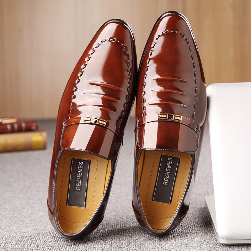 Мужские заостренные деловые кожаные туфли, дышащая корейская лакированная кожа, повседневная обувь