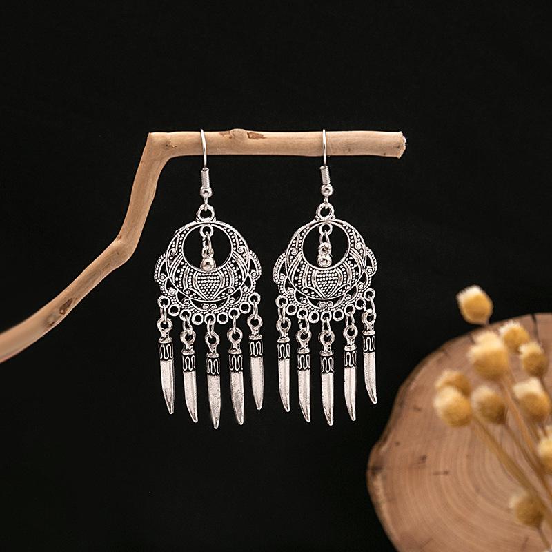 BLINGBAY Women's Earrings, Ethnic Style Drop-shaped Long Metal Tassel Earrings, Simple And High-end Accessories, Retro Colorful Feather Jewelry