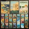Жестяная табличка «Country and City» Matla Vienna London Landmark Building Landscape Vintage Metal Sign City Landscape Plain Home Decoration