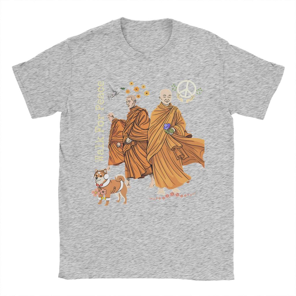 Walk For Peace Monks Aloka Dog T Shirt Unisex Women Cotton Funny TShirts Crewneck Tee Shirt Short Sleeve Tops Gift Idea