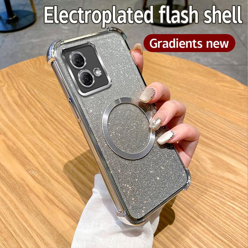 Luxury Plating Shockproof Clear Magnetic Ring Phone Case For Motorola Moto G84 G54 G82 5G G52 G71S G10 G20 G30 Glitte Soft Cover