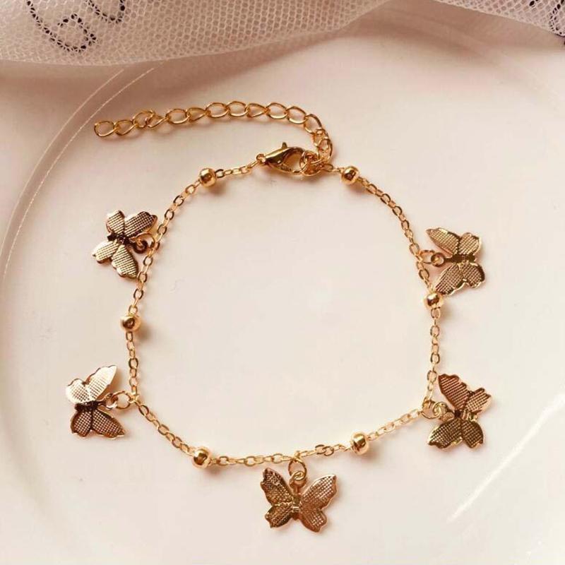 Gold Silver Color Butterfly Anklets For Women Summer Beach Ankle Bracelet Foot Chain Jewelry Retro Simple