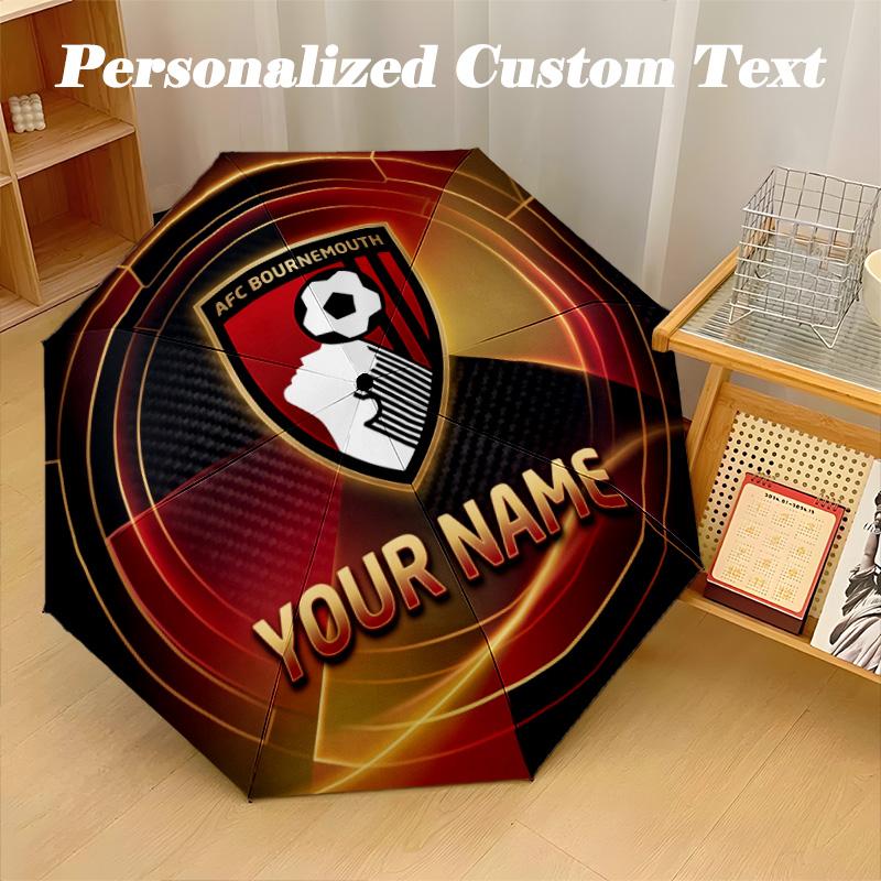 8 Rib Auto Folding Umbrella Bournemouth Football Print Custom Name Text Portable Rain Gear