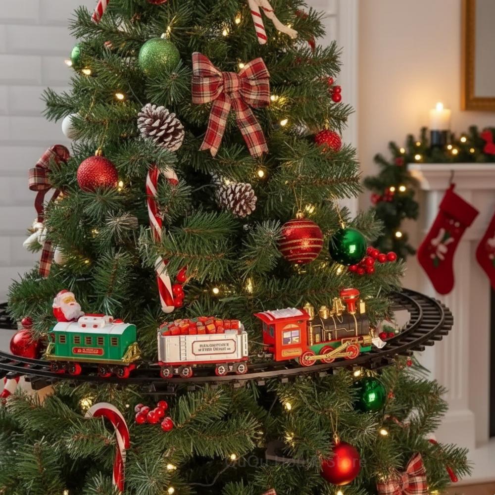 Electric Hanging Christmas Train with Light & Sound, Christmas Tree Decoration, Railway Car Playsets, Kids Toys Xmas Ornaments