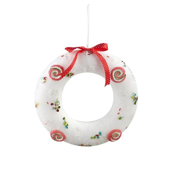 Couronne de Noël a suspendre effet velours Blanche 25 cm