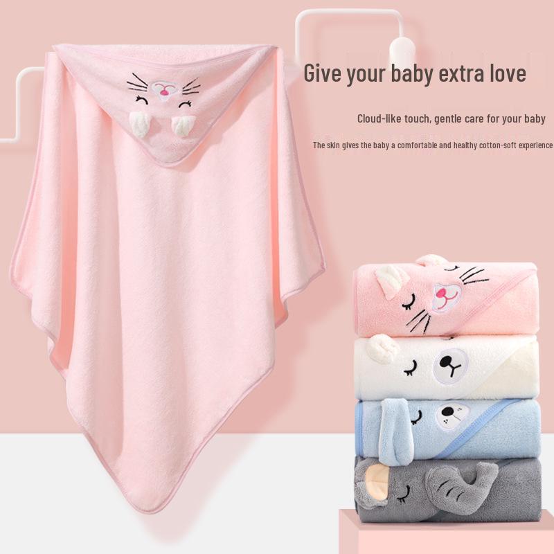 Newborn Cartoon Hooded Swaddle Blanket - Absorbent Coral Fleece for Spring & Autumn