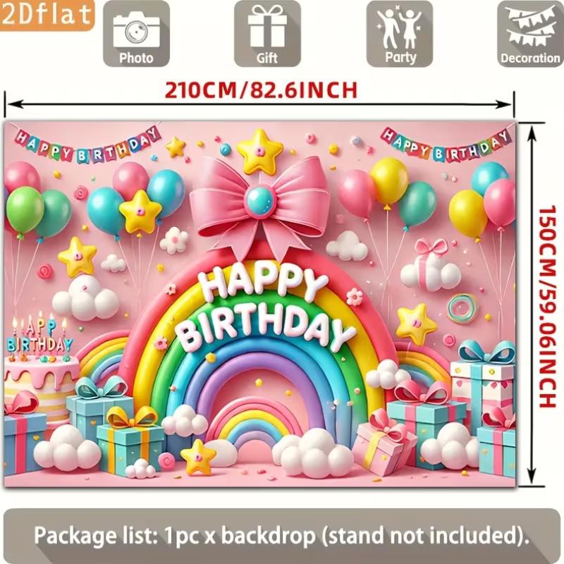 2D Colorful Rainbow & Balloon Happy Birthday Backdrop 2D Photo Background