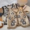 Retro Crochet Hollow Out V-neck Vest Female Korean Embroidery Fashion Single Breasted Sleeveless Vest French Casual Outwear Tops
