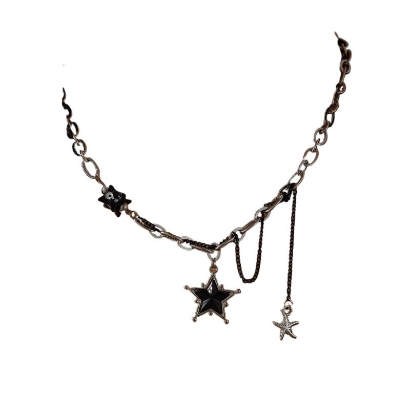 Korean Fashion Black Star Pentagram Pendant Titanium Steel Chain Choker Necklace For Women Men Punk Rock Y2K Jewelry Accessories