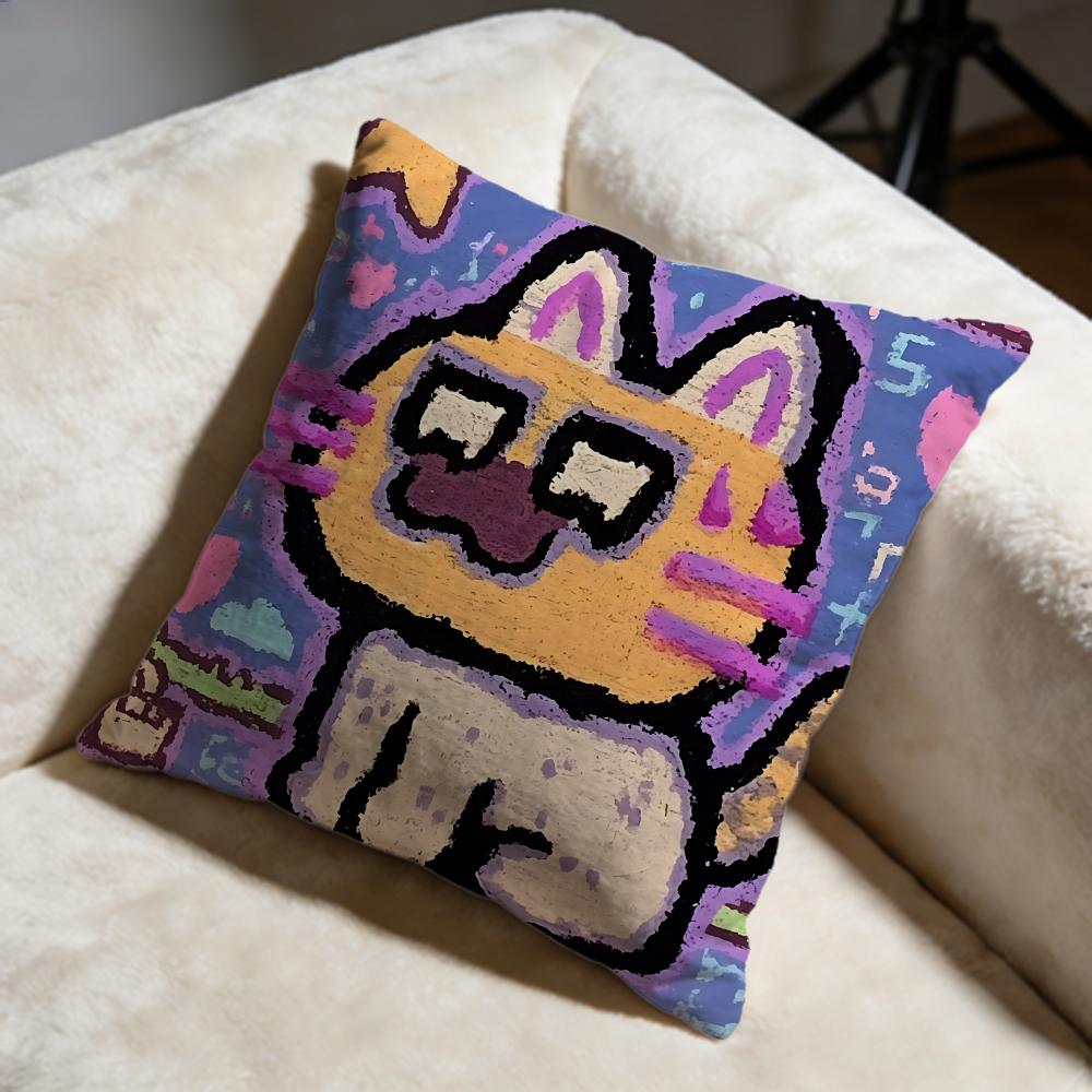 Pixel Cat Cushion Cover Soft Decorative Pillow Case Suitable for Bedroom Sofa Car Travel Use