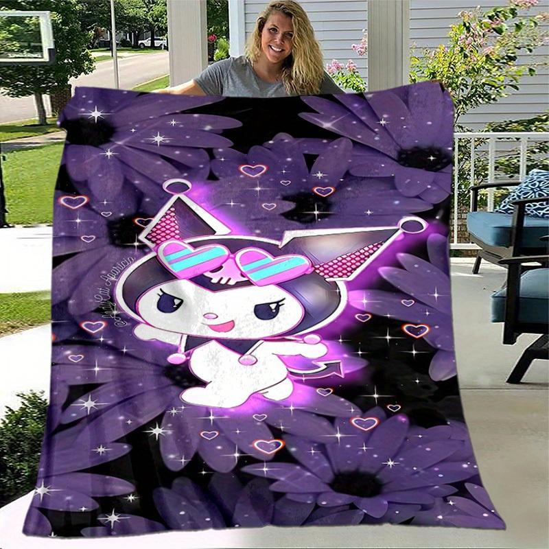 1pc. Cute Cartoon Character Purple Flower Background Blanket - Perfect for Home, Office, Outdoor Use, Gift Idea, Suitable for All Seasonsz041