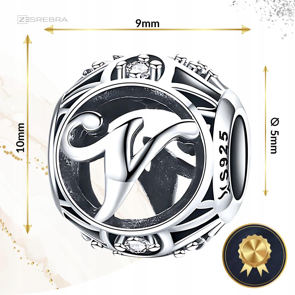 Charms Letter V 925 Bead Pendant S925 Zircons Openwork Letter