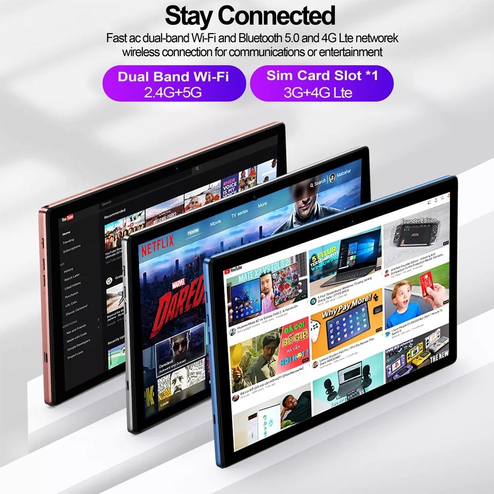 10,1-дюймовый планшет Android 13, 8 ГБ ОЗУ, 256 ГБ ПЗУ, 4G-телефон, аккумулятор 5000 мАч, сенсорный экран HD, WiFi, Bluetooth 5.0