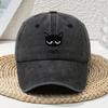 Cartoon Black Cat Print Vintage Washed Baseball Cap, Unisex Dad Cap, Soft Top Washed Duckbill Cap, Outdoor