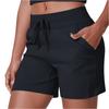 Женские повседневные свободные однотонные шорты три четверти с карманами на кулиске для йоги, бега, фитнеса