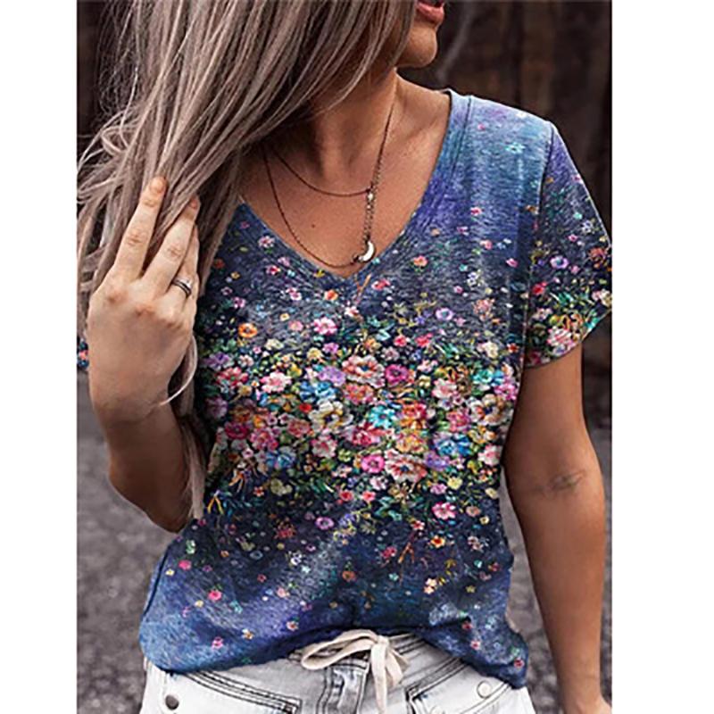 Женские топы с круглым вырезом и абстрактным ретро-принтом, уличная многоцветная свободная футболка с короткими рукавами
