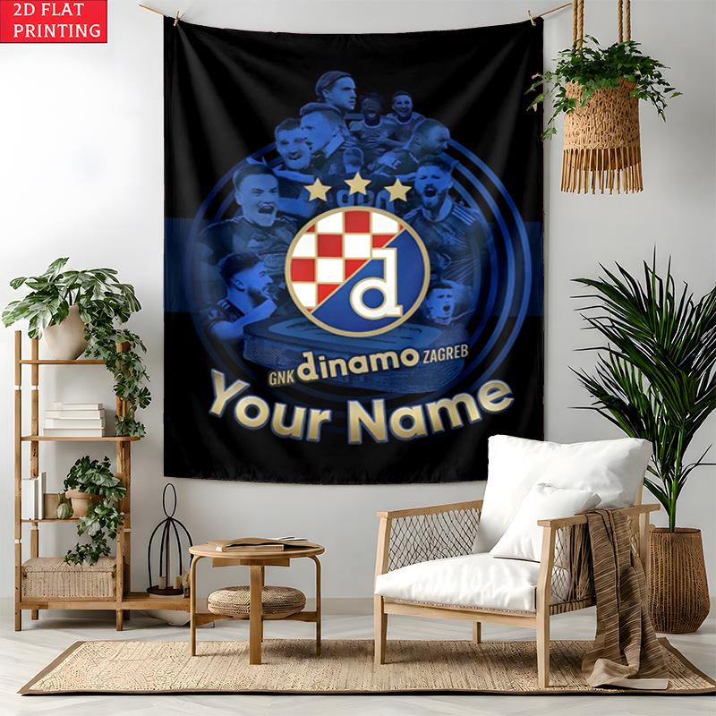 GNK Dinamo Zagreb Custom Name Tapestry Personalized Wall Art Hanging Bohemian Home Decor for Bedroom Dorm Living Room