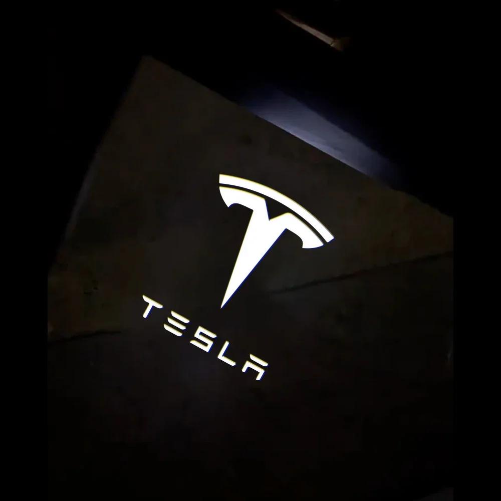 Car Sticker Tesla 4pcs/set For Tesla Model Y 3 S X Car Door LED Logo Projector puddle lights HD Welcome Light 3D Laser Ghost Sha