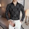 Bronzing Striped Men Shirts Autumn Fashion Long Sleeve Male Dress Shirt Club Party Wear Social Casual Blouse Homme