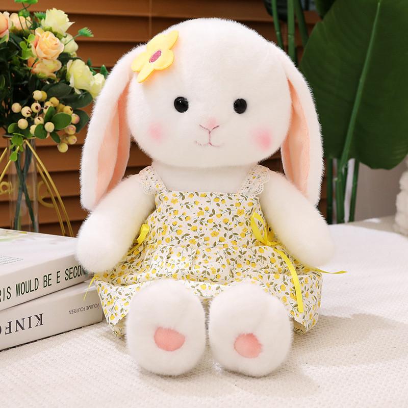 Floral Dress Colorful Emily Rabbit Plush Toy With Soft Pp Cotton Filling For Children