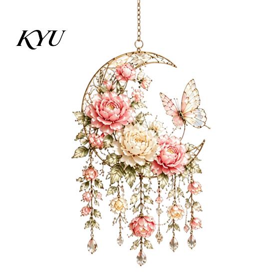 Wind Chimes for Porch Acrylic Flower & Sun/Moon Chimes, Window Hanging Suncatcher Rustic Decor Living Room Balcony, Decorative Pendant Home