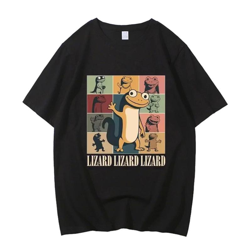 Fashion Lizard Meme Cartoon Graphic T-shirt Short Sleeve High Quality Cotton Tshirts Casual Funny Printing T Shirts Men Tees