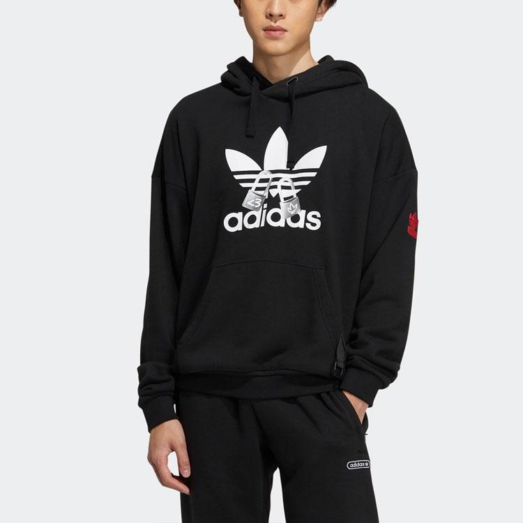 adidas Originals Clover Vday Толстовка с капюшоном и спортивным принтом с логотипом Мужские топы черные HA3654