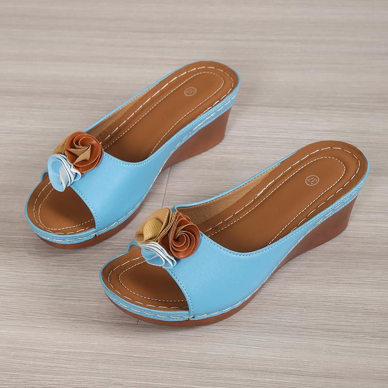 Модные винтажные сандалии на танкетке с цветочным принтом для женщин, легкие, больших размеров 36-43, шлепанцы на толстой подошве, женские, 2025, удобные летние сандалии