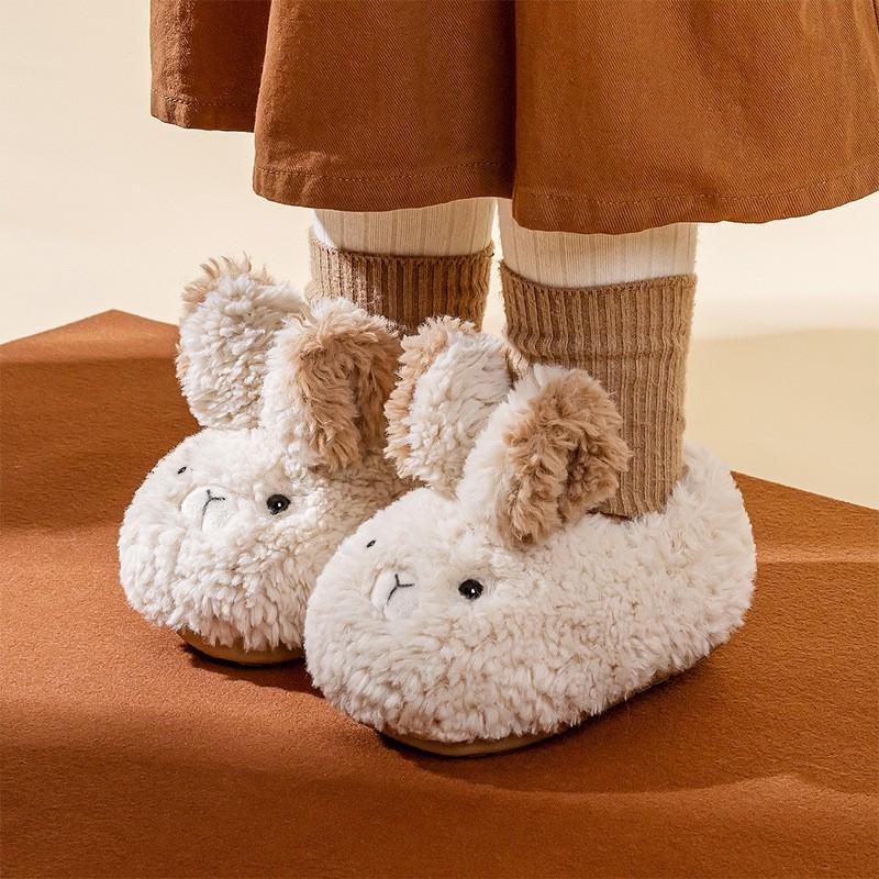 Kids Winter Warm Slip-On House Slippers Girls Boys Soft Fleece Lined Cotton Sole Cartoon Rabbit Design