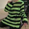 New Goth Punk Gothic Sweater Oversized Pullovers Women Striped Cool Hollow Out Hole Broken Jumper Harajuku Aesthetics Sweater