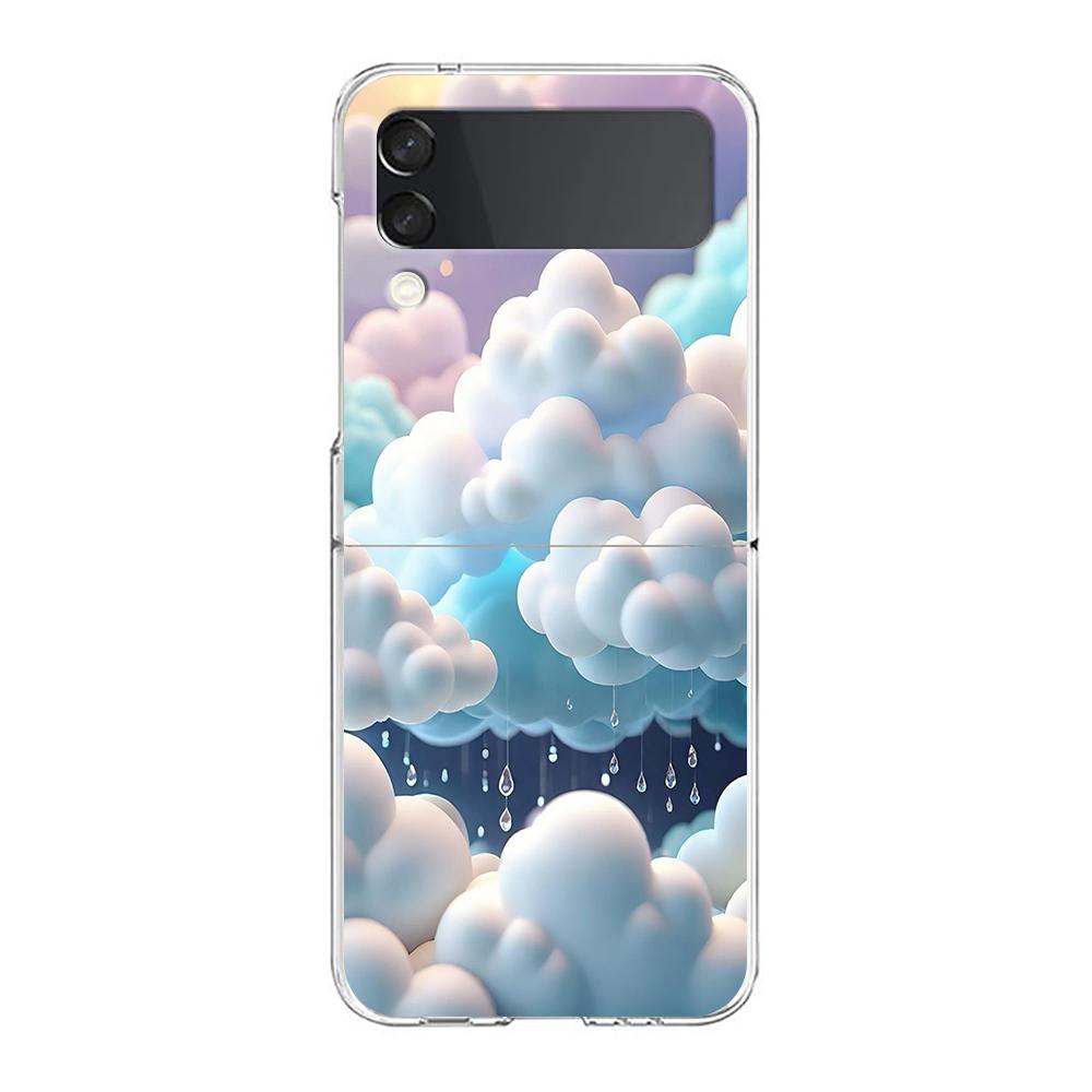 Чехол для телефона Samsung Galaxy Z Flip 6 5 4 Прозрачный для Samsung Z Flip 3 Жесткий ПК Складной корпус Милое Облако Чехлы Сумки