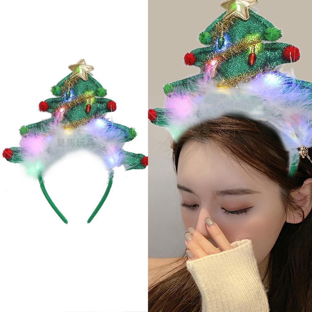 Christmas Tree Headband with LED Lights Festive Party Hair Accessory for Adults and Kids Costume Cosplay Props