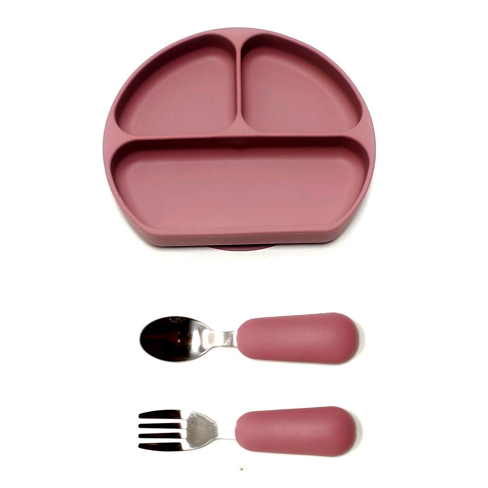 Silicone Baby Fork Spoon Plate Set With Suction Cup Children Eating Bowl Baby Supplementary Tableware Set