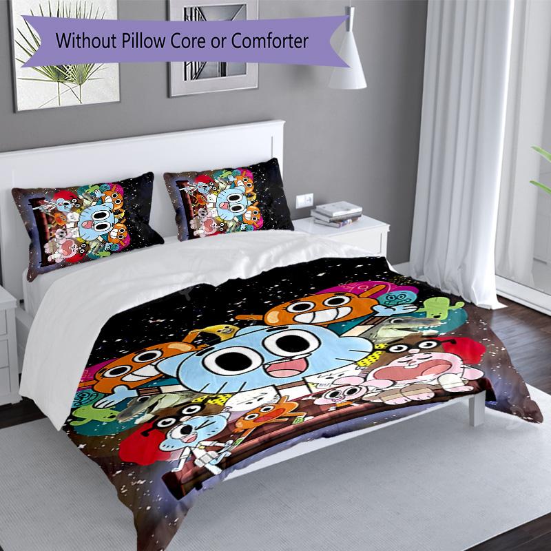 3pcs The Amazing World of Gumball1 pattern bedding set duvet cover set includes duvet cover &pillowcases, perfect all season bedroom decoration & gift