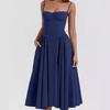 Sexy Solid Pleated Hem Sling Dress Women Fashion Midi Sleeveless Backless Dresses Female Summer Party Evening A-line Robes